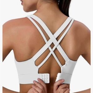 High impact white Strappy Sports Bra